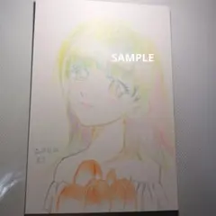 手描きイラスト ピンクのチューリップの少女 オリジナル 手描き一点物
