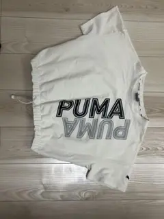 PUMA 半袖Tシャツ ホワイト ロゴプリント ドロスト仕様