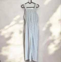 ストライプ柄 リネンブレンドサロペット