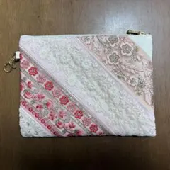 c1.刺繍リボンのフラットポーチ＊インド刺繍＊ロラライハリス＊ピンク＊cky