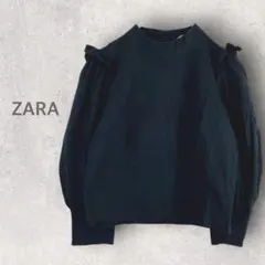 ◇【ザラ】長袖ブラウス M ハイネック フリル付きトップス 無地 キレイ 上品