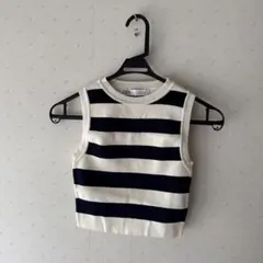 zara ストライプ ノースリーブ クロップドニット