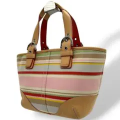 希少　コーチ　ミニトート　s70　赤　ストライプ　マルチカラー　ハンプトンズ