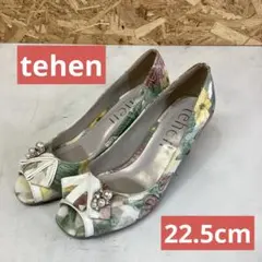 tehen　レディース　花柄　ヒール　22.5センチ　オープントゥー　（ぬ64）