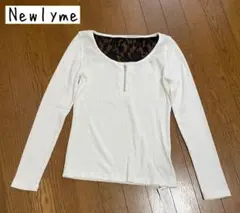 新品タグ付 Newlyme リブニット サイズM レース透け背中　白x黒