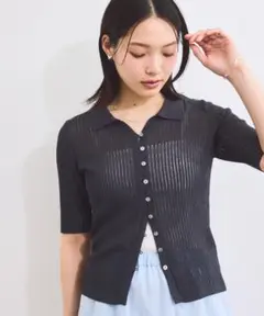 ❮美品❯　VIS　シアー リブ カーディガン ポロ