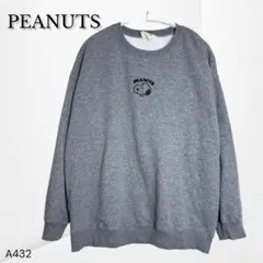 【ピーナッツ】 スウェット トレーナー スヌーピー 刺繍 グレー LL