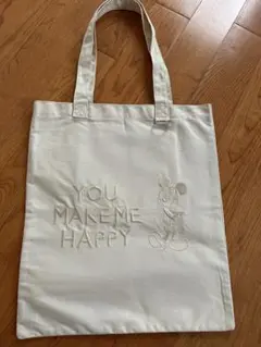 ミッキー刺繍トートバッグ YOU MAKE ME HAPPY