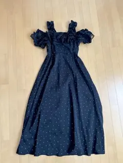 GRL 【ru1165】 ドット柄フリルオフショルダーフレアロングワンピース