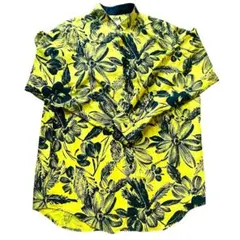 80s Vintage 長袖シャツ 総柄　花柄　スタンドカラー