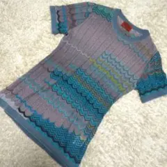 美品 MISSONI 半袖ニットシャツ イタリア製 ウール混