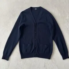 【UNIQLO】ラムウール　Vネックカーディガン　ネイビー　メンズMサイズ