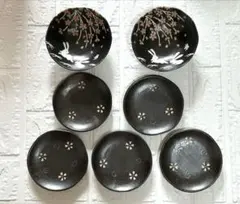 桜とうさぎ模様 浅型ボウル×2　 取り皿×5枚