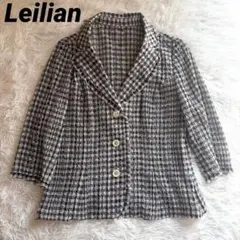 美品 レリアン ギンガムチェック 刺繍 ストレッチ テーラードジャケット M