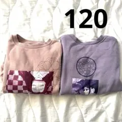 鬼滅の刃　トレーナー　女の子　120 長袖　裏起毛　ピンク　パープル