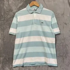 【L1167】 LACOSTE ボーダーポロシャツ サイズM ブルーのサムネイル