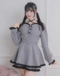 ♡*様 pium クロステープバイカラーティアードワンピース ブラック