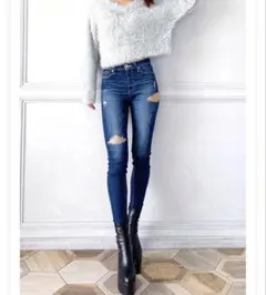 ダメージ加工スキニーデニム GYDAスキニー SIDE RIPPED