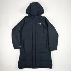 b1478【UNDER ARMOUR】ベンチコート　黒　プリントロゴ　YXL