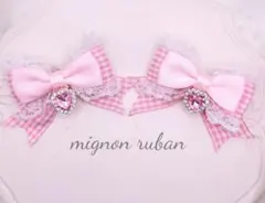 ヘアクリップリボン♡ ギンガムチェック ピンク 量産型 ロリィタ 地雷系