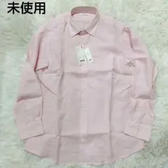 未使用　ユニクロ　プレミアム　リネン　長袖　シャツ　ピンクストライプ　L