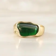 13号 ゴールド メキシカン ジュエリー グリーンクリアストーン メンズ 新品