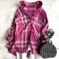 バーバリーロンドン 大きいサイズ 44 メガチェック 長袖 スキッパーシャツ