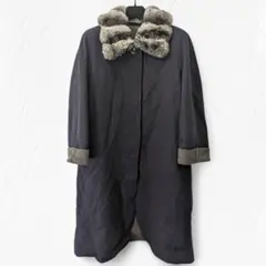 Leilian レリアン カシミヤ混 コート ネイビー系 ファー付 １１号サイズ