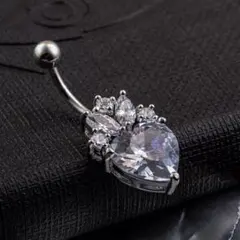 ハート型クリスタル ボディピアス　ステンレス