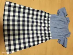 デニムチェック柄オフショルダーワンピース 100cm