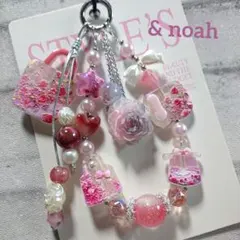 新品New●ハンドメイド ピンク薔薇ローズ柄ビーズストラップ●母の日 韓国風