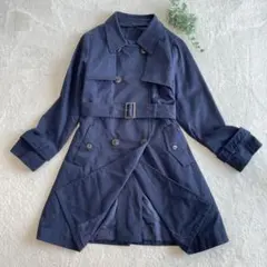ネイビー トレンチコート ウエストベルト付き　スプリングコート　アウター　M