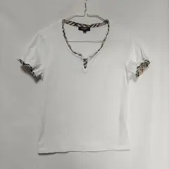 Burberry フリルカットソー Vネックシャツ ロゴ刺繍 ノバチェック