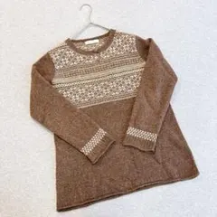 ゴールデンベア　長袖ニット　チュニック　L ブラウン　毛100%