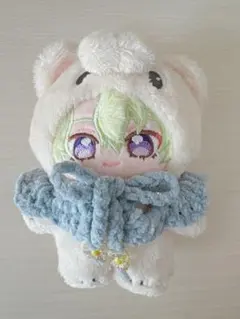 ぬい服　付け襟　水色×黄色ビーズ