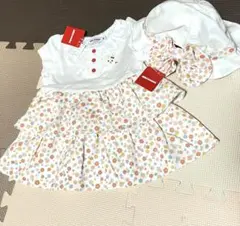 新品　ミキハウス ワンピース　帽子　セット　80 花柄　うさこ　ロゴ　フリル