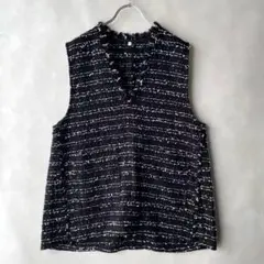 極美品✨リヴェタート　ツイードベスト　白黒　深Ｖネック　プルオーバー　ラメ入り
