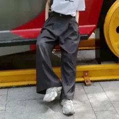 LienRuruベルト付きタックワイドパンツ