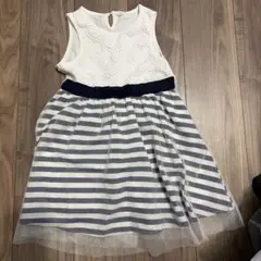 キッズ ノースリーブ ワンピース 130cm ハートレース ボーダー