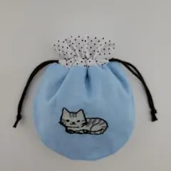 ハンドメイド 巾着袋 ミニ巾着袋 『939』猫柄 小物入れ ミニポーチ