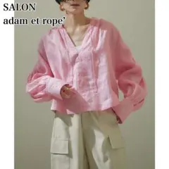 美品✨サロンアダムエロペ ノルマンディリネンクロップドギャザーブラウス 洗えるのサムネイル