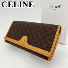 【美品】CELINE 長財布 フラップ マカダム柄 トリオンフ ロゴ金具 がま口