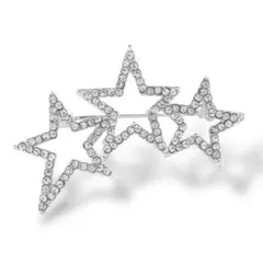 ブローチ　オープンスター　星　三連　シルバー　ラインストーン　キラキラ　新品