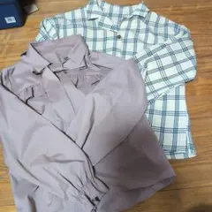 INGNIイング　リボン付きフリルシャツ&チェックシャツ2枚セット