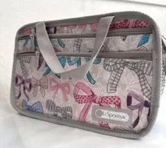 美品！LESPORTSAC リボン柄 化粧ポーチ/中型/旅行