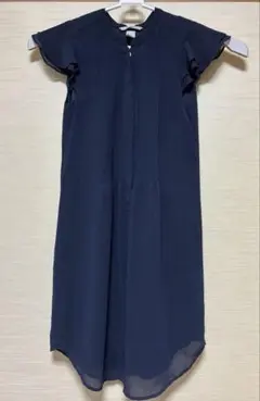 【美品】H&Mワンピース フリル袖XS ネイビー紺