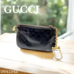 グッチ GUCCI コインケース 小銭入れ シマ GG レザー 黒 キーリング
