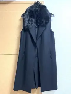 ZARA ザラ ファー付きブラックロングベスト ジャケット
