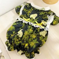 ハンドメイド♡犬服 重ね着風バルーンワンピース(ミモザとうさぎ）