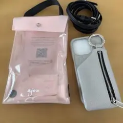 ajew グレー ジッパー付きiPhone15proケース